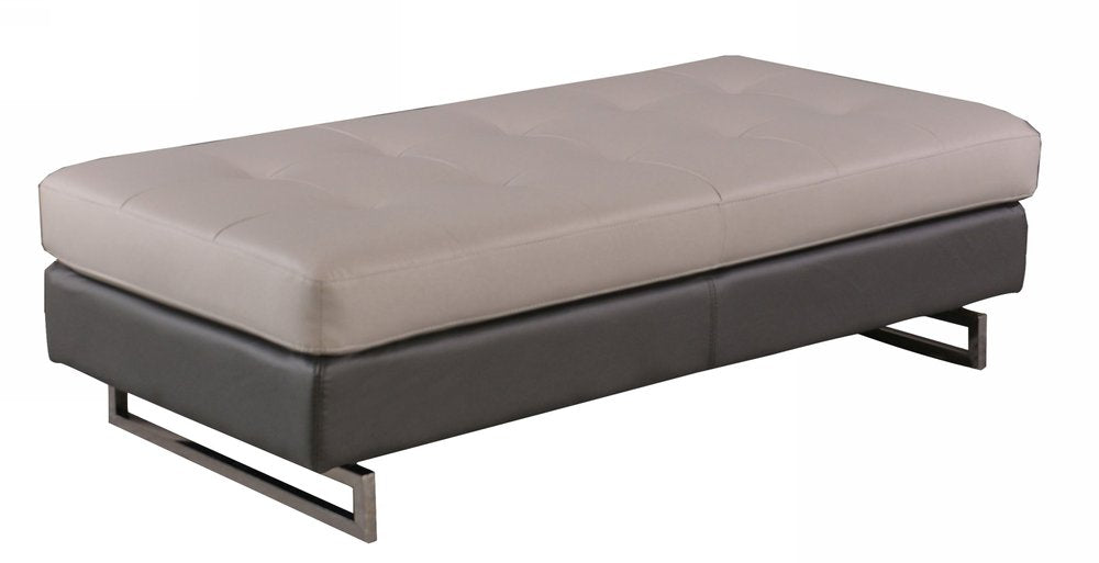 63" Taupe Brown and Silver Faux Leather Tufted Ottoman — view 1