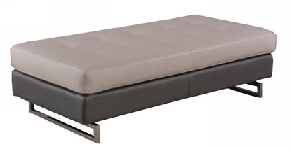 63" Taupe Brown and Silver Faux Leather Tufted Ottoman HomeRoots