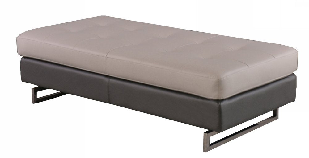 63" Taupe Brown and Silver Faux Leather Tufted Ottoman — view 15