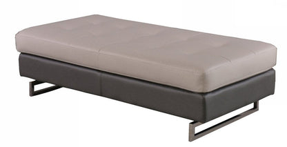 63" Taupe Brown and Silver Faux Leather Tufted Ottoman HomeRoots