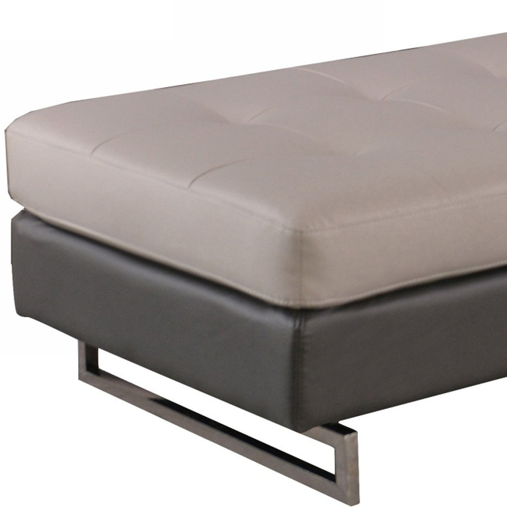 63" Taupe Brown and Silver Faux Leather Tufted Ottoman — view 16
