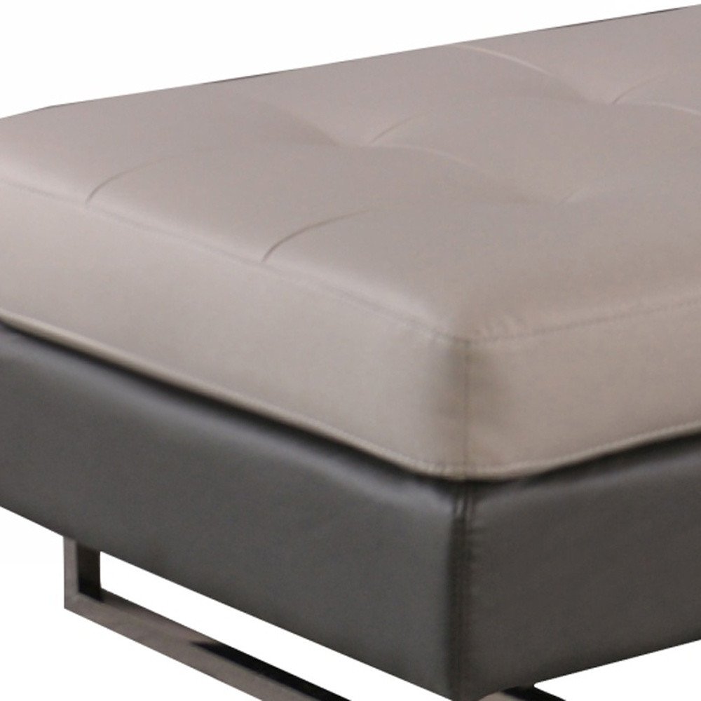 63" Taupe Brown and Silver Faux Leather Tufted Ottoman — view 17