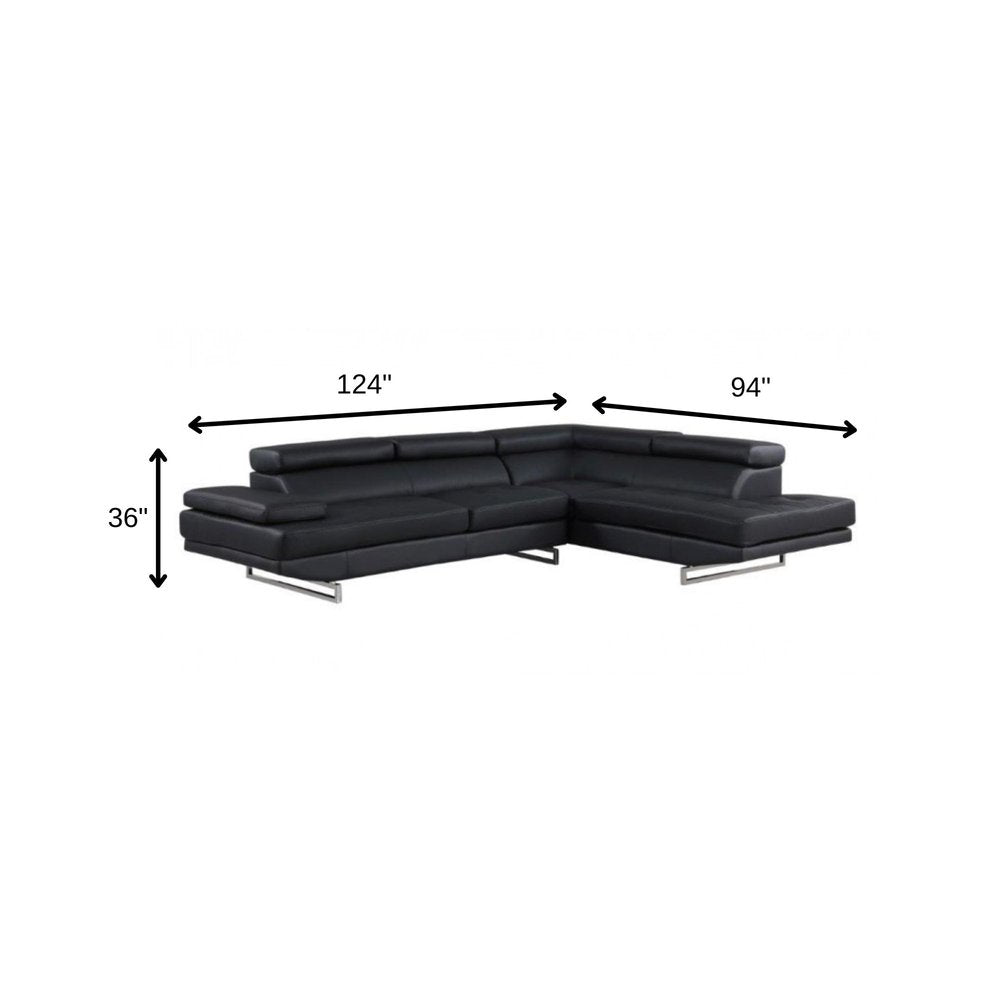Black Leather L Shaped Two Piece Corner Sectional HomeRoots