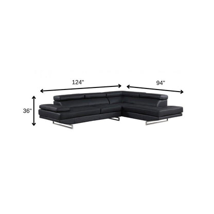 Black Leather L Shaped Two Piece Corner Sectional HomeRoots