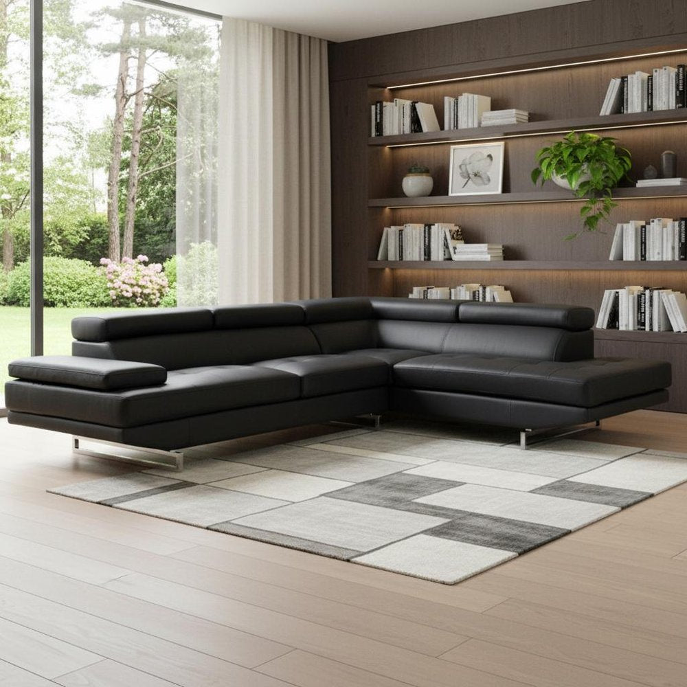 Black Leather L Shaped Two Piece Corner Sectional HomeRoots