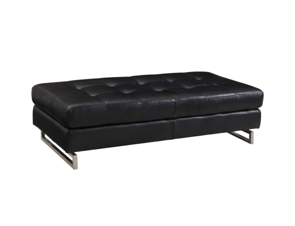 63" Black Tufted Faux Leather and Silver Ottoman HomeRoots