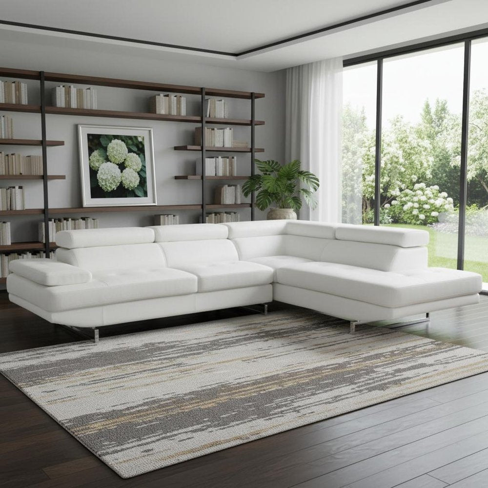White Leather L Shaped Two Piece Corner Sectional — view 8