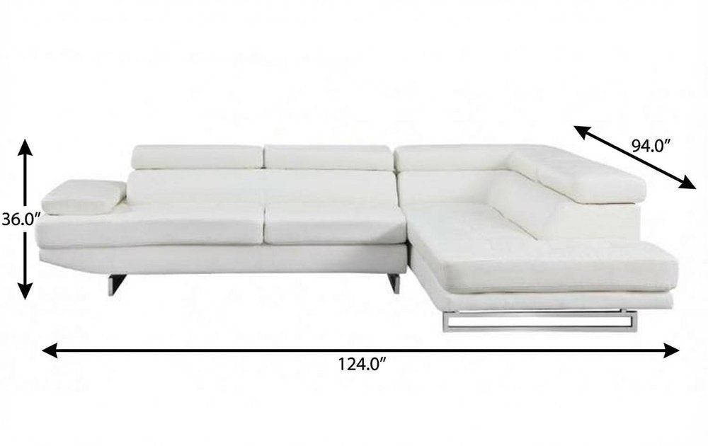 White Leather L Shaped Two Piece Corner Sectional HomeRoots