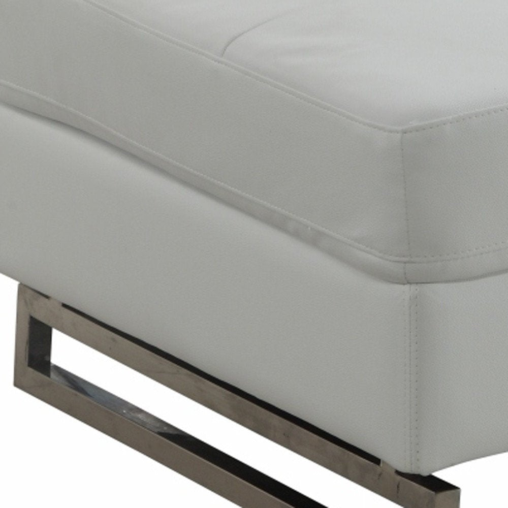 63" White and Silver Faux Leather Ottoman HomeRoots