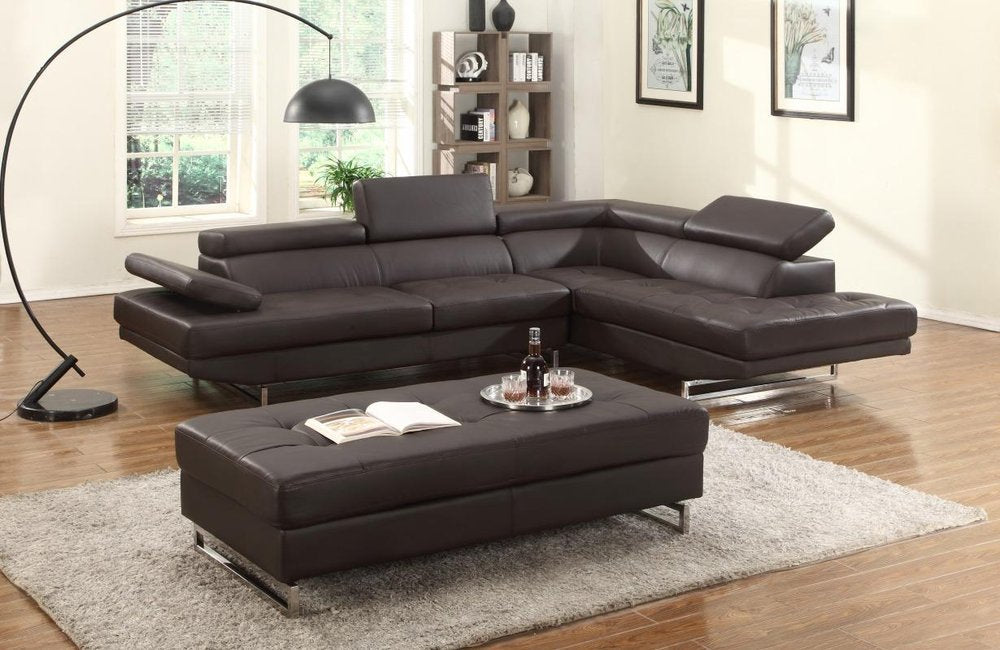 Brown Leather L Shaped Two Piece Corner Sectional HomeRoots