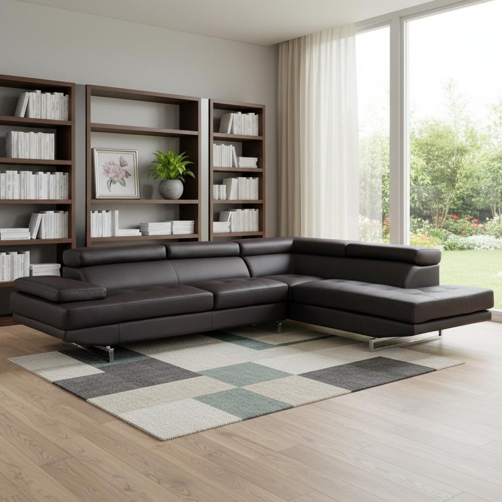 Brown Leather L Shaped Two Piece Corner Sectional HomeRoots