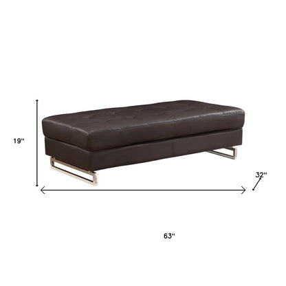 63" Brown and Silver Faux Leather Tufted Ottoman - FurniFindUSA