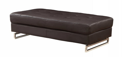 63" Brown and Silver Faux Leather Tufted Ottoman - FurniFindUSA