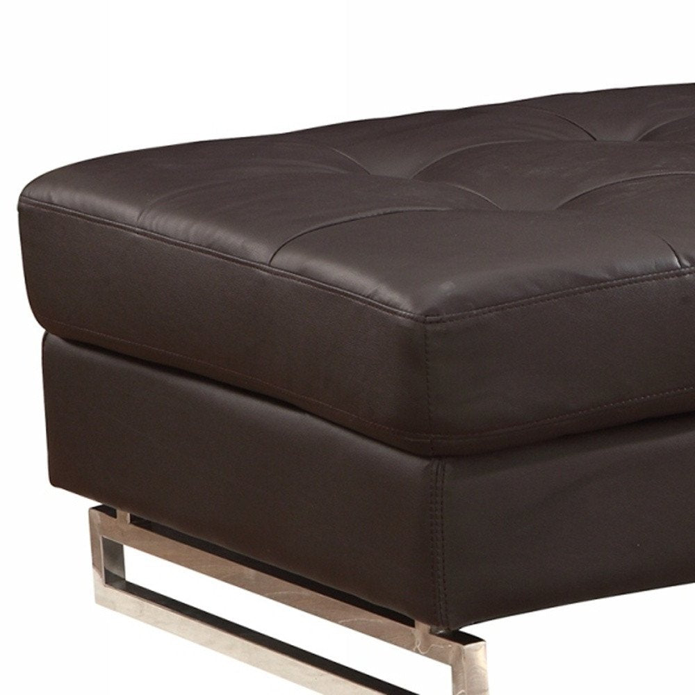 63" Brown and Silver Faux Leather Tufted Ottoman - FurniFindUSA