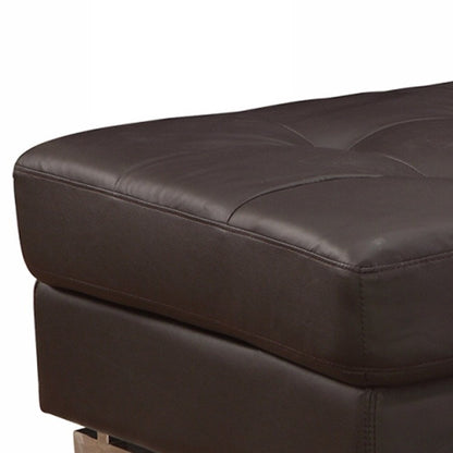 63" Brown and Silver Faux Leather Tufted Ottoman - FurniFindUSA