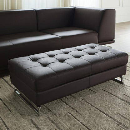 63" Brown and Silver Faux Leather Tufted Ottoman HomeRoots
