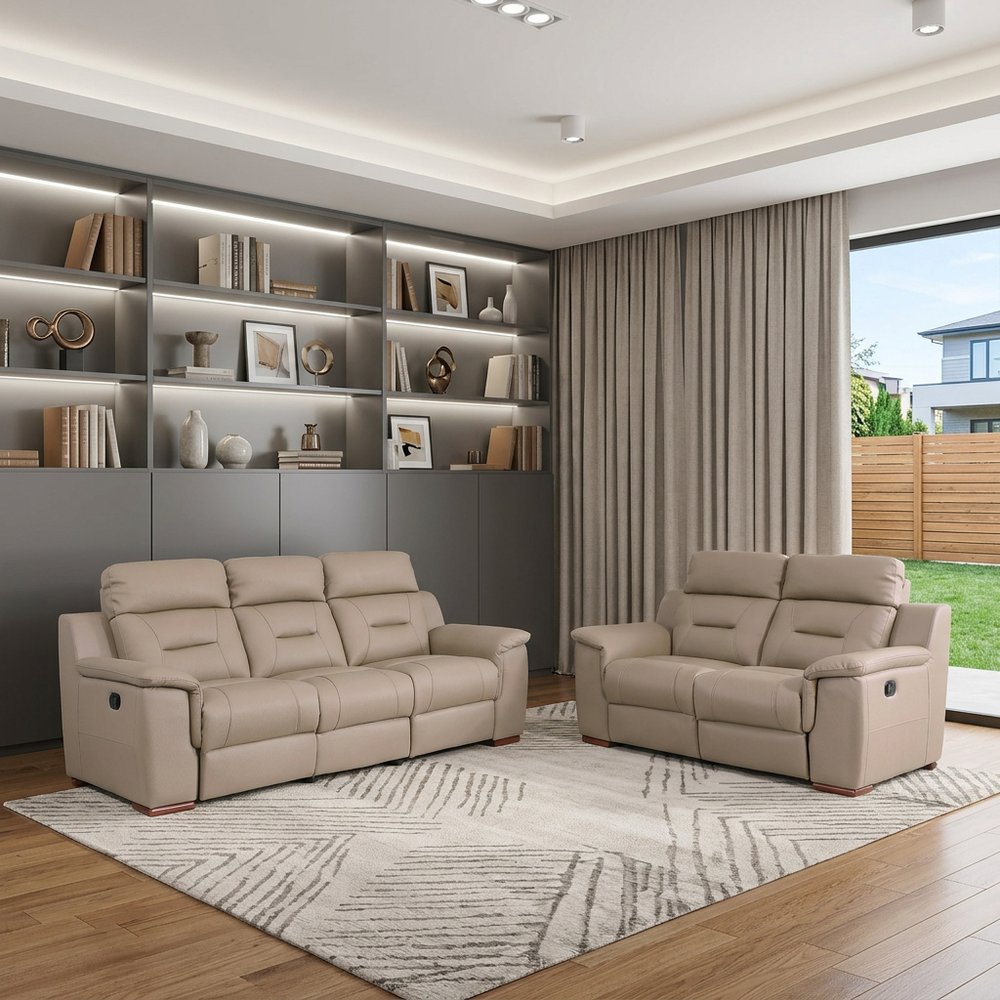 Two Piece Indoor Beige Genuine Leather Five Person Seating Set HomeRoots