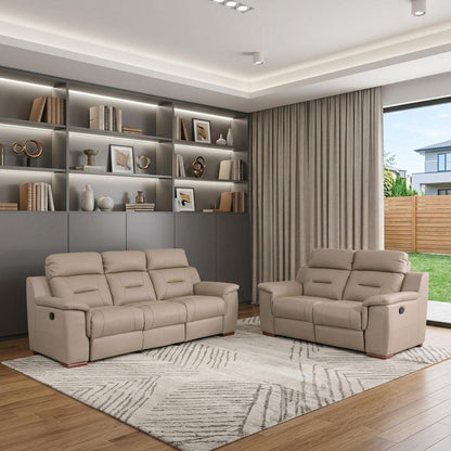 Two Piece Indoor Beige Genuine Leather Five Person Seating Set HomeRoots