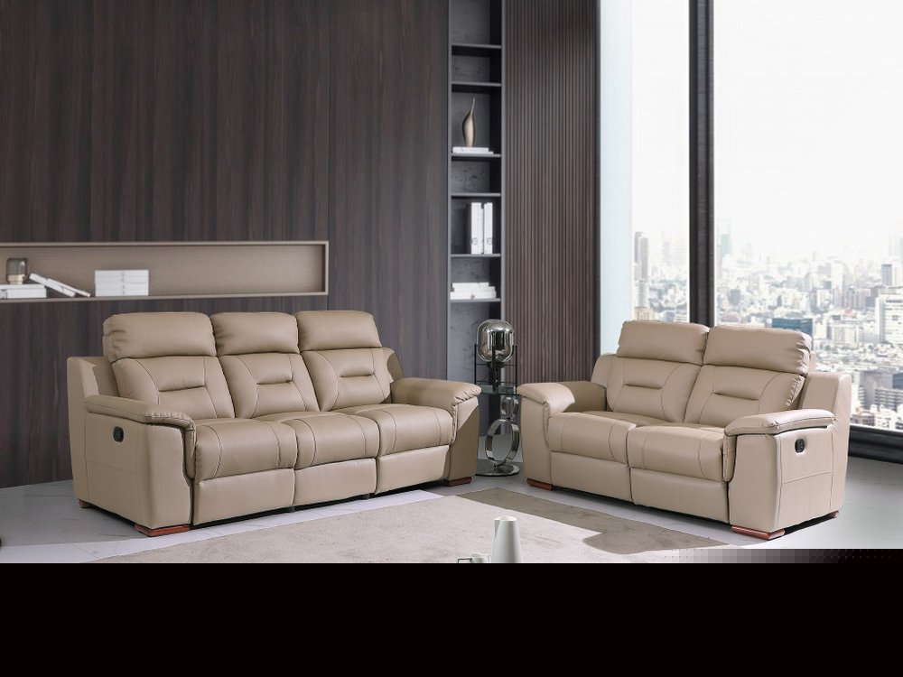 Two Piece Indoor Beige Genuine Leather Five Person Seating Set HomeRoots