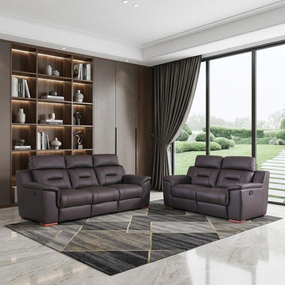 Two Piece Indoor Brown Genuine Leather Five Person Seating Set HomeRoots