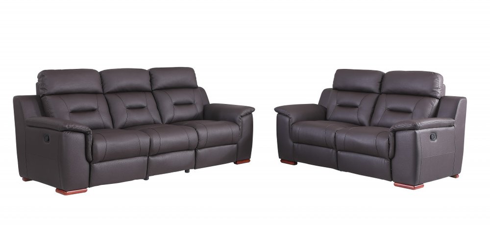 Two Piece Indoor Brown Genuine Leather Five Person Seating Set HomeRoots