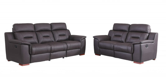 Two Piece Indoor Brown Genuine Leather Five Person Seating Set HomeRoots