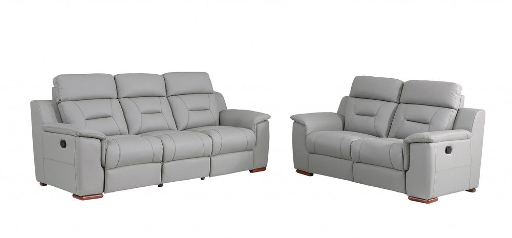 Two Piece Indoor Gray Genuine Leather Five Person Seating Set HomeRoots