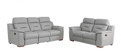 Two Piece Indoor Gray Genuine Leather Five Person Seating Set HomeRoots