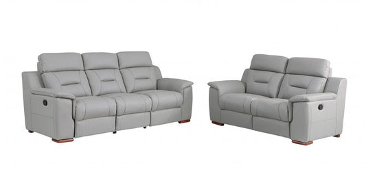 Two Piece Indoor Gray Genuine Leather Five Person Seating Set HomeRoots