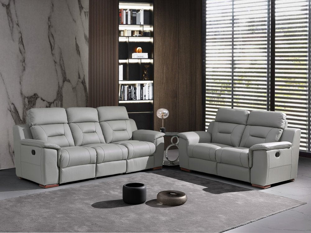 Two Piece Indoor Gray Genuine Leather Five Person Seating Set HomeRoots