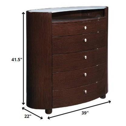 39" Brown Wood Five Drawer Dresser HomeRoots