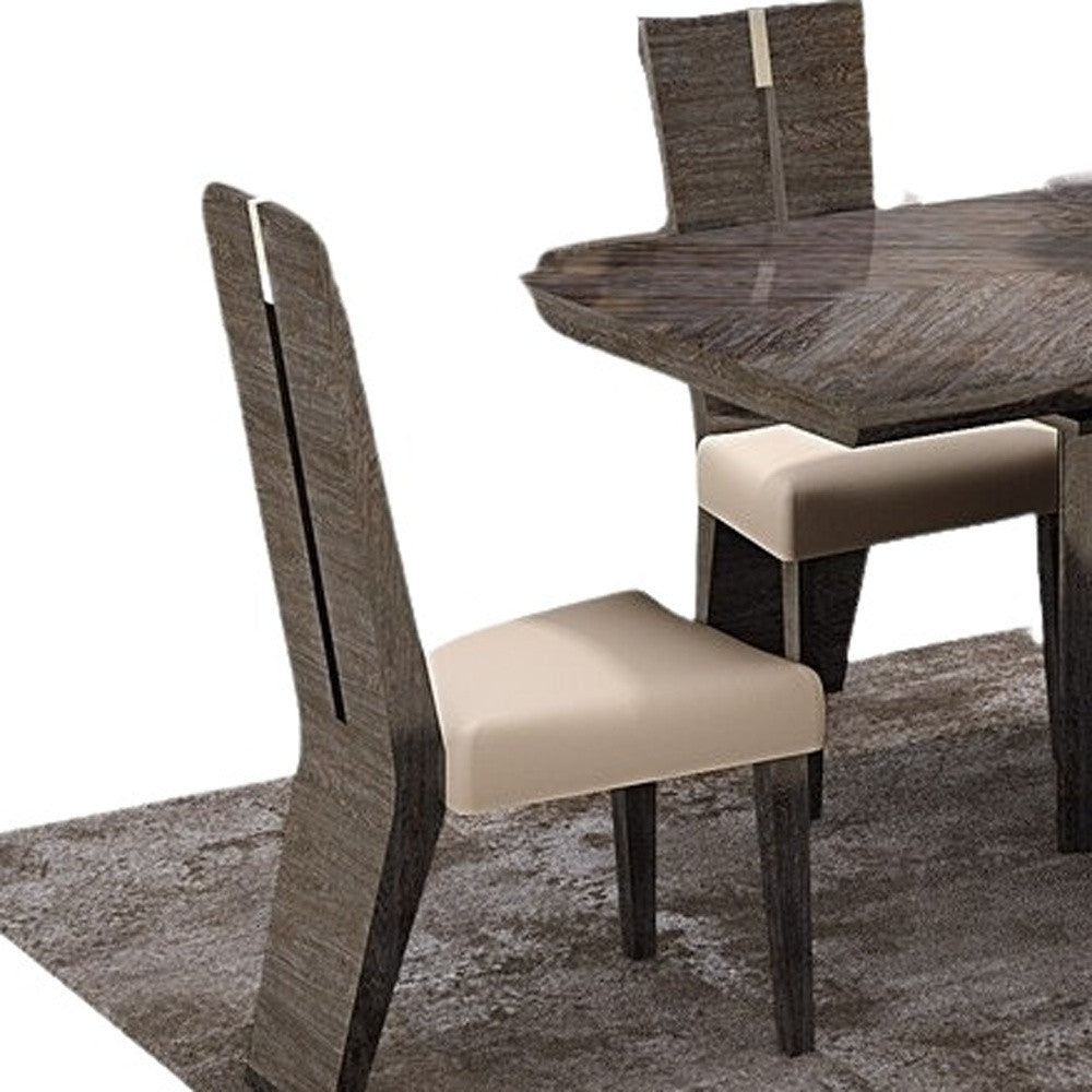 Set of Two Gray And Dark Brown Upholstered Dining Side Chairs - FurniFindUSA