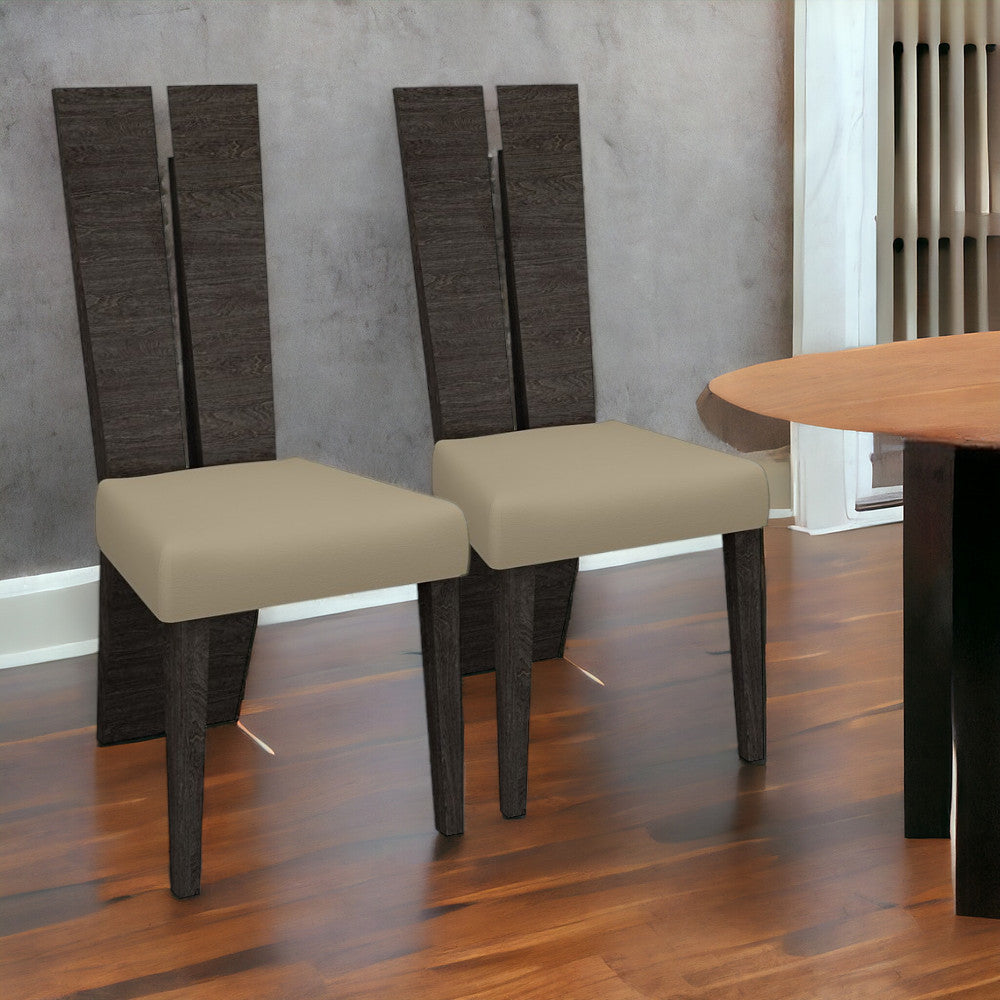 Set of Two Gray And Dark Brown Upholstered Dining Side Chairs - FurniFindUSA