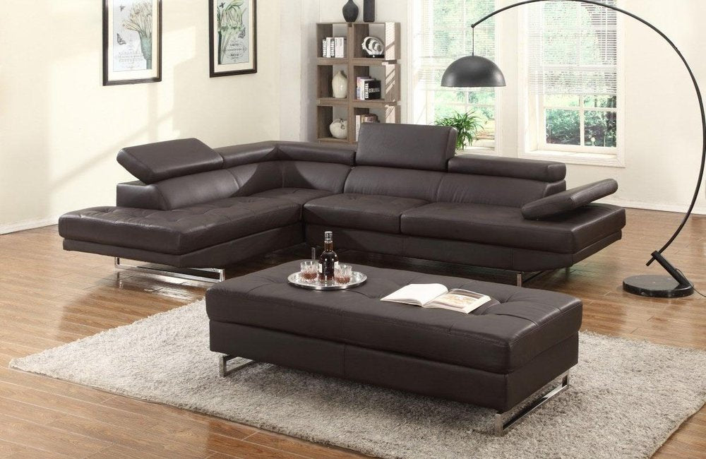 Dark Brown Leather L Shaped Two Piece Corner Sectional HomeRoots
