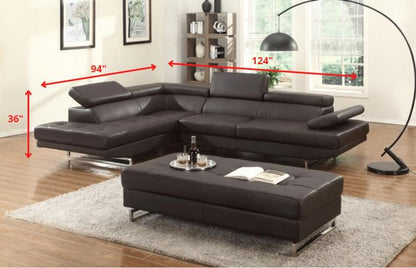 Dark Brown Leather L Shaped Two Piece Corner Sectional HomeRoots