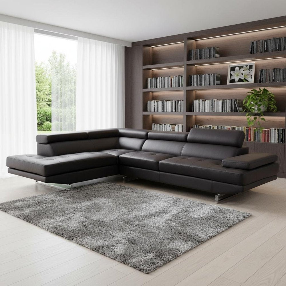 Dark Brown Leather L Shaped Two Piece Corner Sectional HomeRoots
