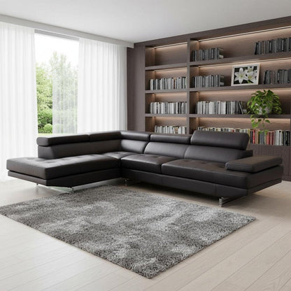 Dark Brown Leather L Shaped Two Piece Corner Sectional HomeRoots