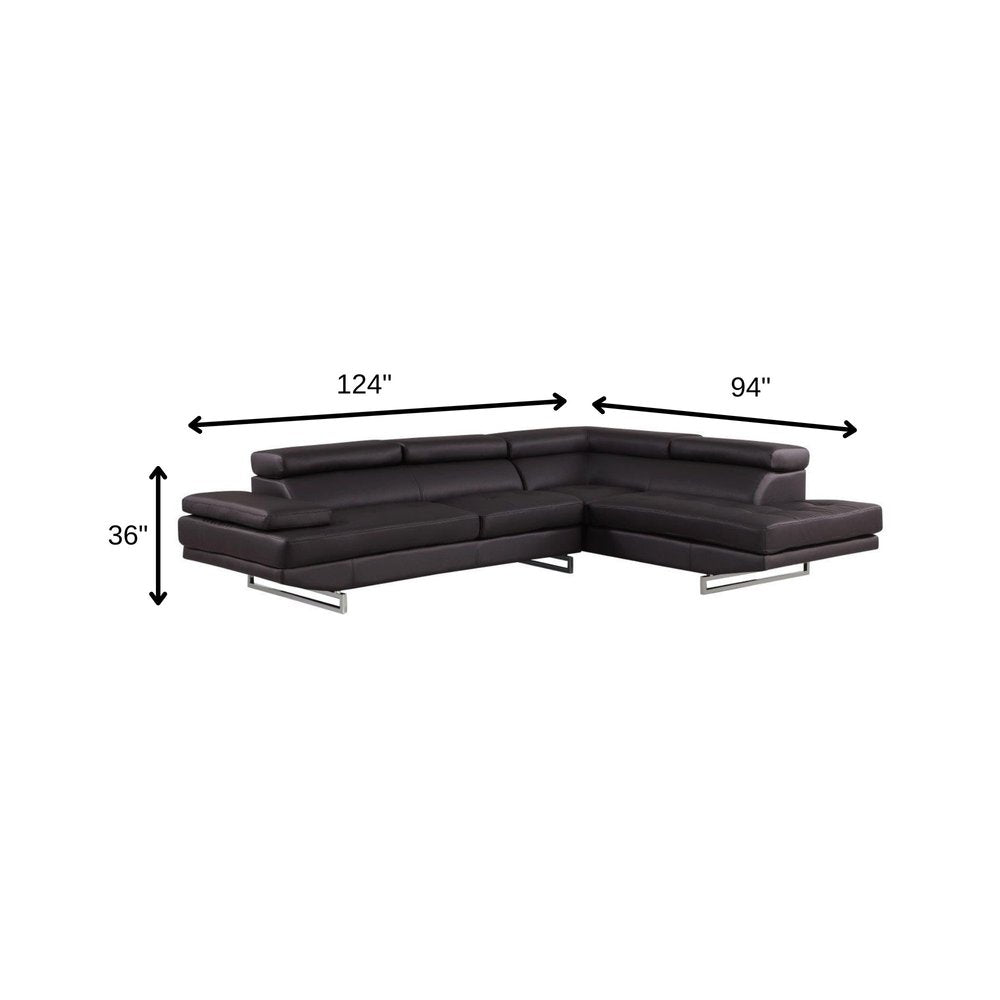 Dark Brown Leather L Shaped Two Piece Corner Sectional HomeRoots