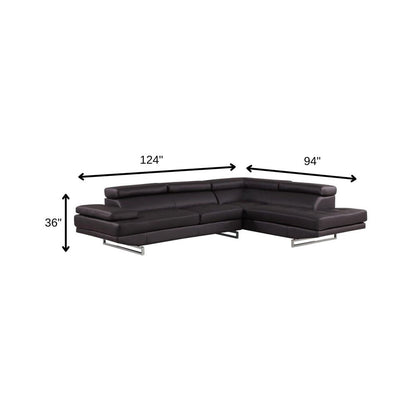 Dark Brown Leather L Shaped Two Piece Corner Sectional HomeRoots