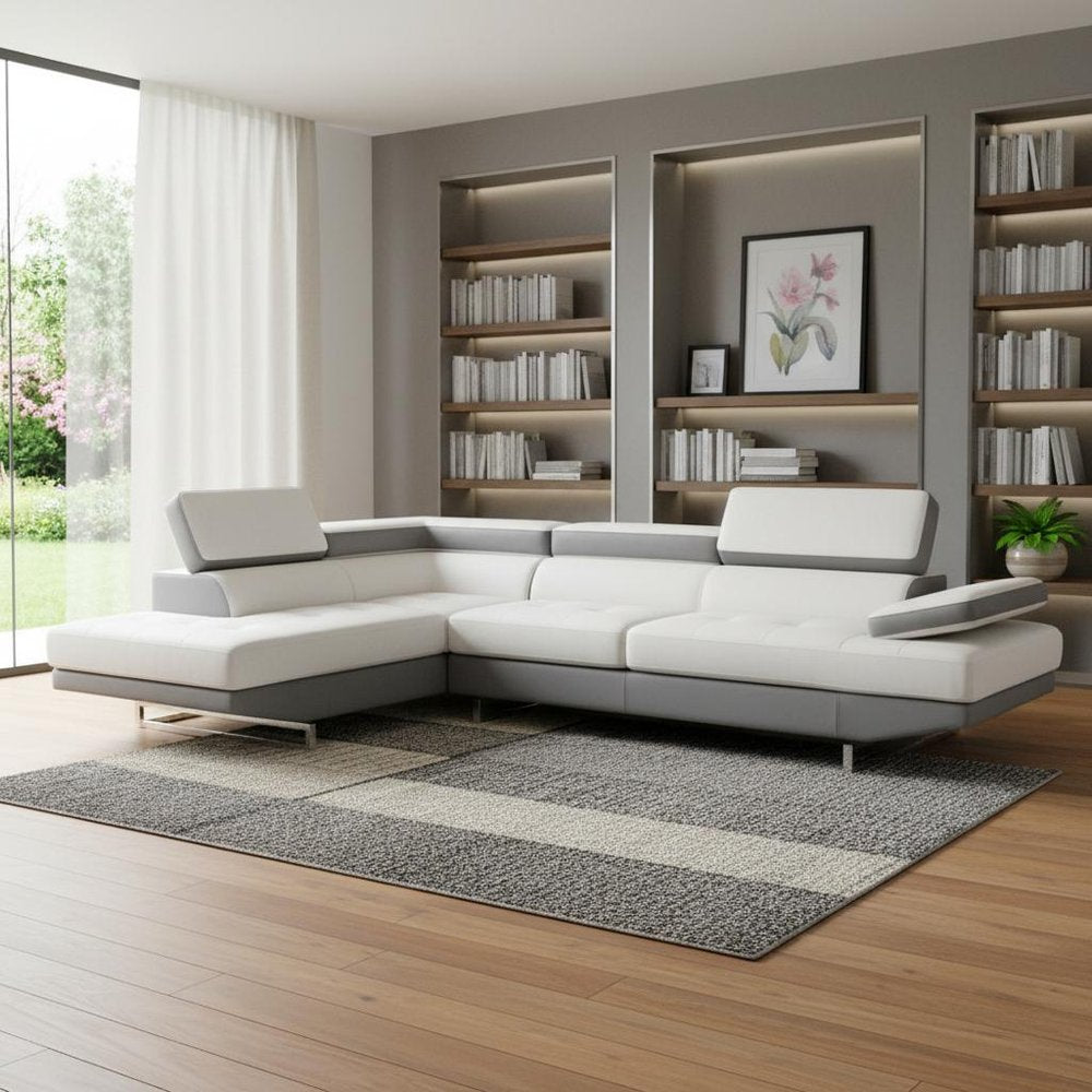 White Leather L Shaped Two Piece Corner Sectional HomeRoots