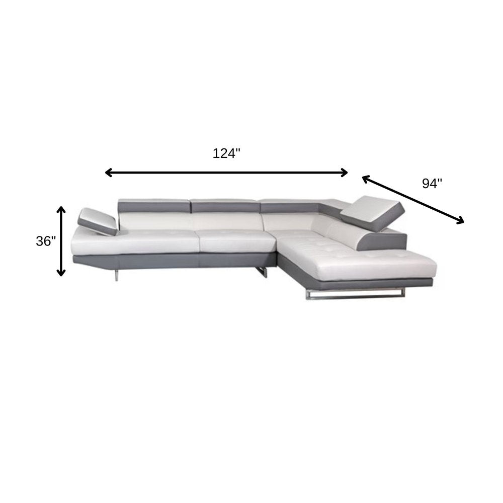White Leather L Shaped Two Piece Corner Sectional HomeRoots