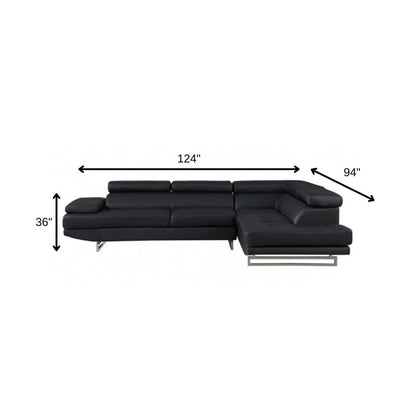 Black Faux Leather L Shaped Two Piece Corner Sectional HomeRoots