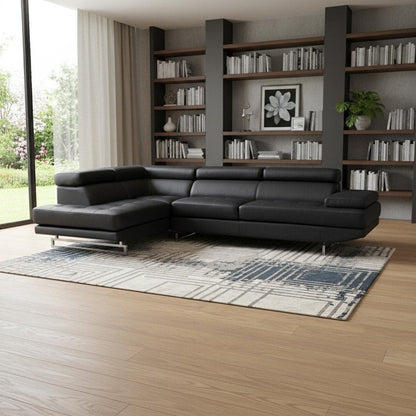 Black Faux Leather L Shaped Two Piece Corner Sectional HomeRoots