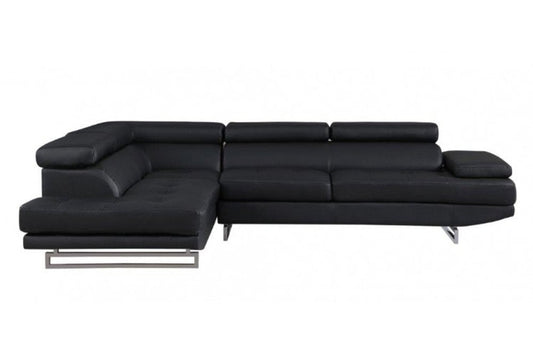 Black Faux Leather L Shaped Two Piece Corner Sectional HomeRoots