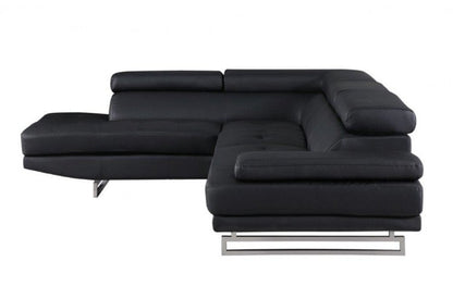 Black Faux Leather L Shaped Two Piece Corner Sectional HomeRoots