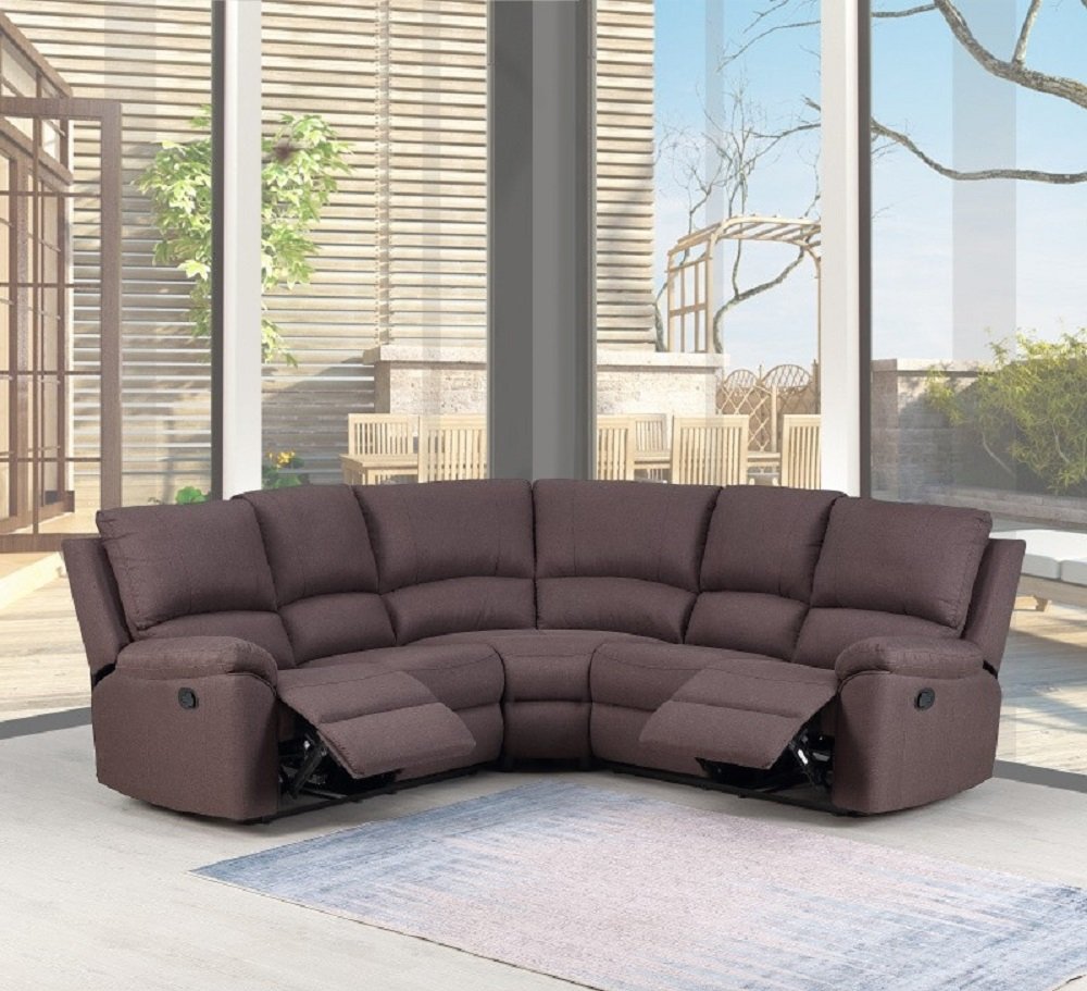 Brown Polyester Blend Reclining U Shaped Three Piece Corner Sectional HomeRoots