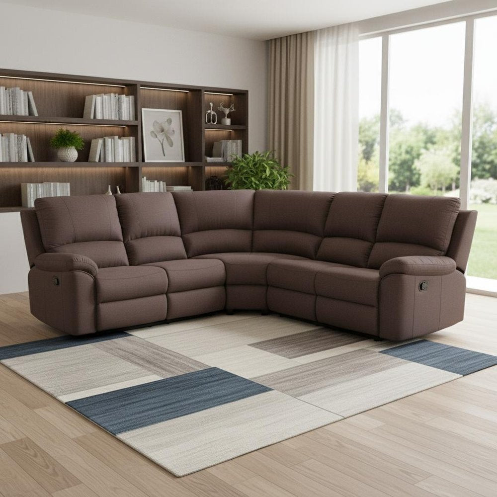 Brown Polyester Blend Reclining U Shaped Three Piece Corner Sectional HomeRoots