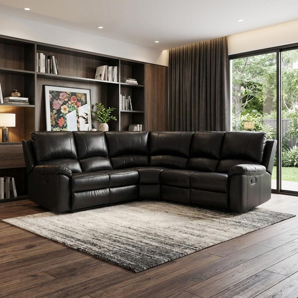 Black Polyester Blend Reclining U Shaped Three Piece Corner Sectional HomeRoots