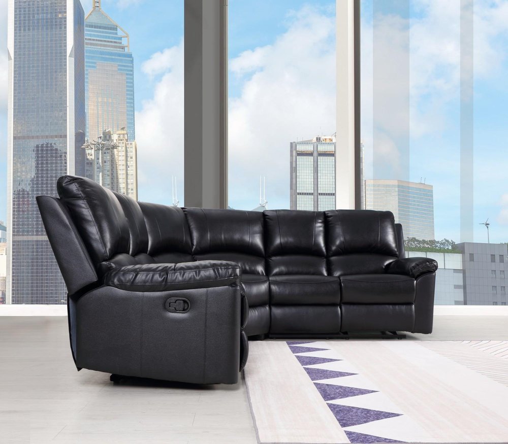 Black Polyester Blend Reclining U Shaped Three Piece Corner Sectional HomeRoots