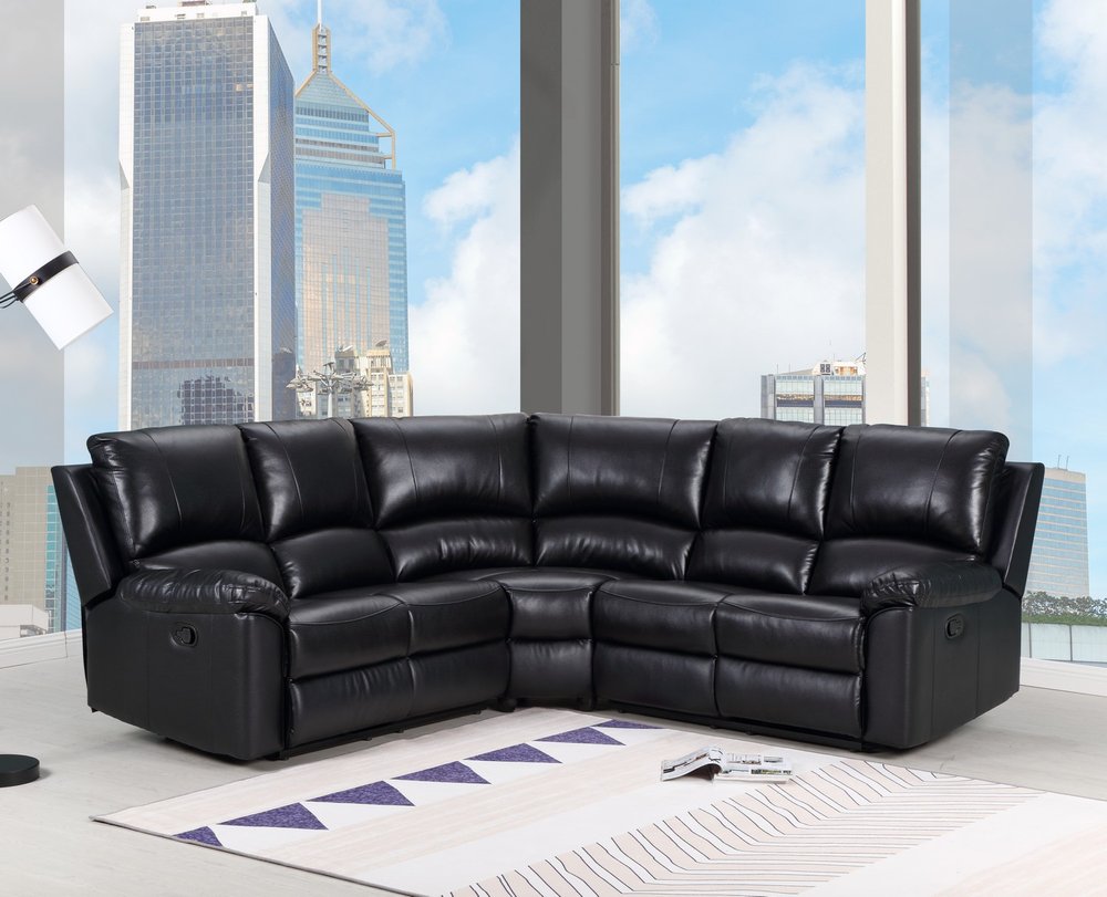 Black Polyester Blend Power Reclining U Shaped Three Piece Corner Sectional HomeRoots